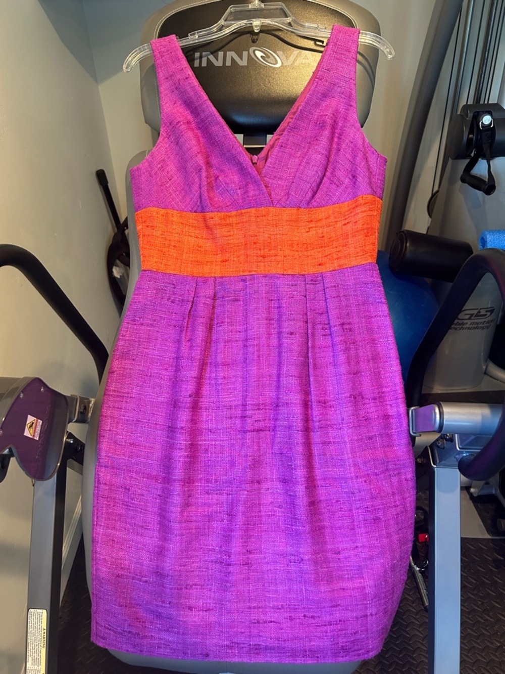 Trina Turk Vibrant Pink and Orange V-Neck Sleeveless Dress 100 % silk